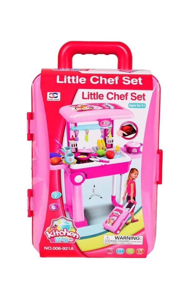Little Chef 2 in 1 Kitchen Play Set, Pretend Play Trolly Kitchen Kit for Kids with Suitcase Trolley Carrycase