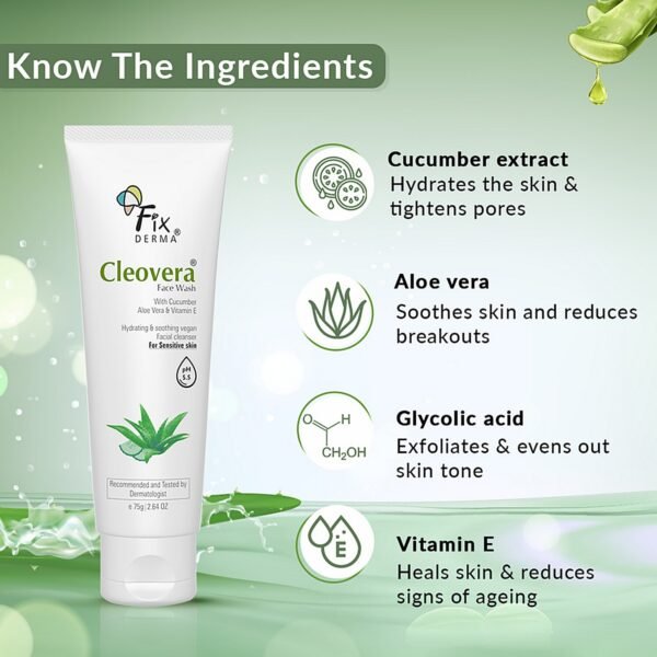 Fixderma Cleovera Face Wash - For Sensitive Skin, 75 g - Image 2