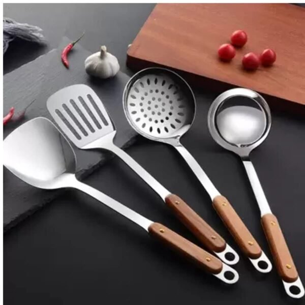 6 Piece Stainless Steel Utensils Set Wooden Handle - Image 2