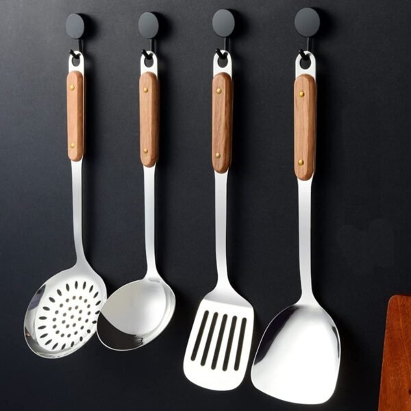 6 Piece Stainless Steel Utensils Set Wooden Handle - Image 3