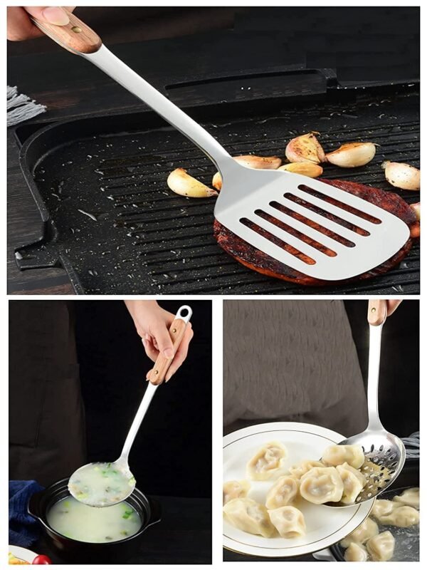 6 Piece Stainless Steel Utensils Set Wooden Handle - Image 5