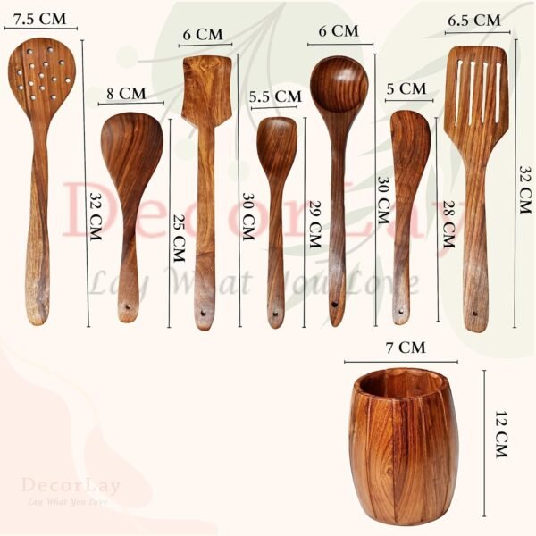 Wooden Cooking Spoon Set, 7-Piece, Brown, 35 Cm - Image 2